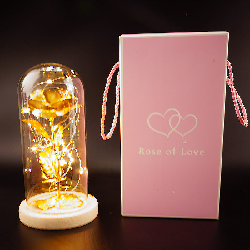 Rose Dorée sous Cloche en Verre – Cadeau pour la Saint-Valentin, Anniversaire, ou Fête des Mères