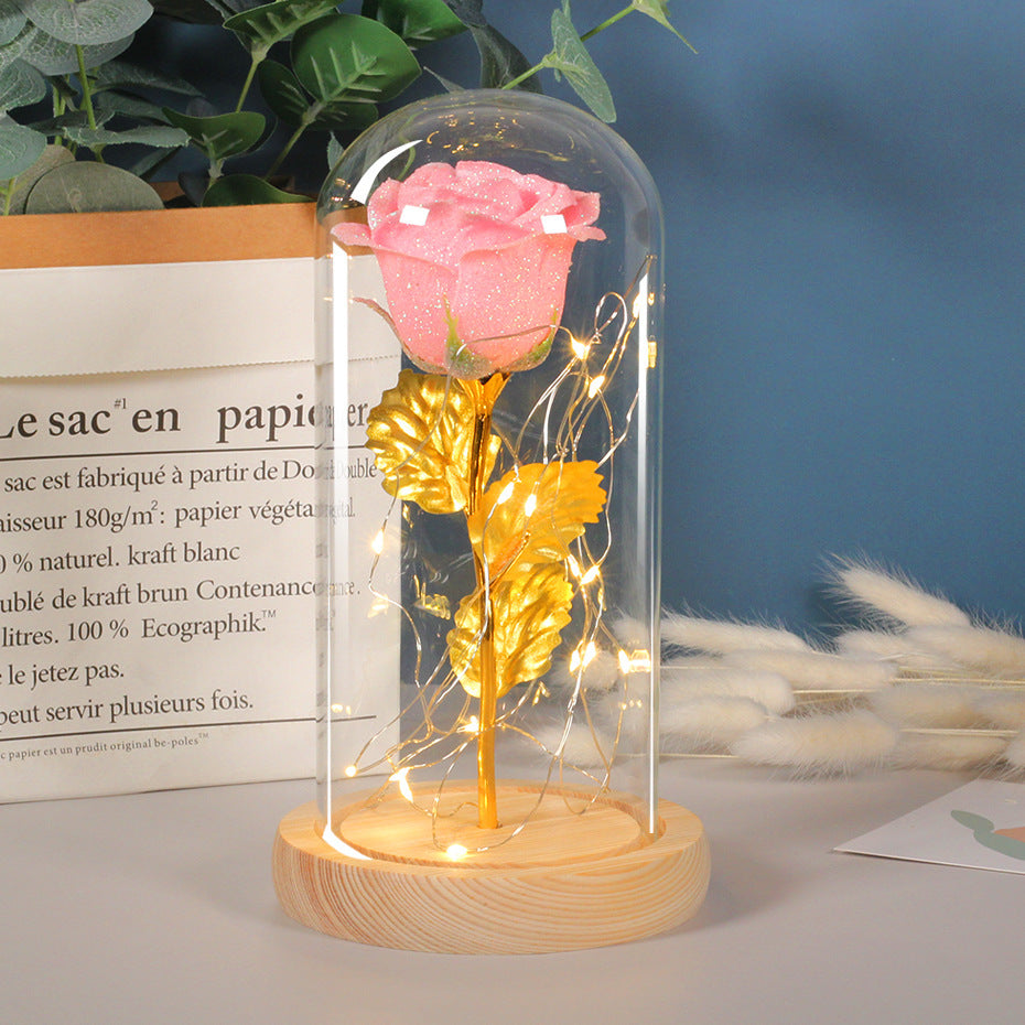 Rose Éternelle LED sous Verre – Cadeau Romantique